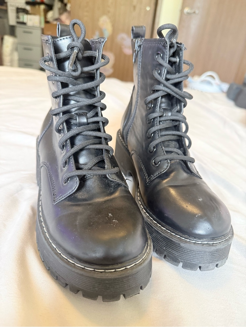 NOBO Black Lace-Up Platform Combat Boots with Chunky Soles
